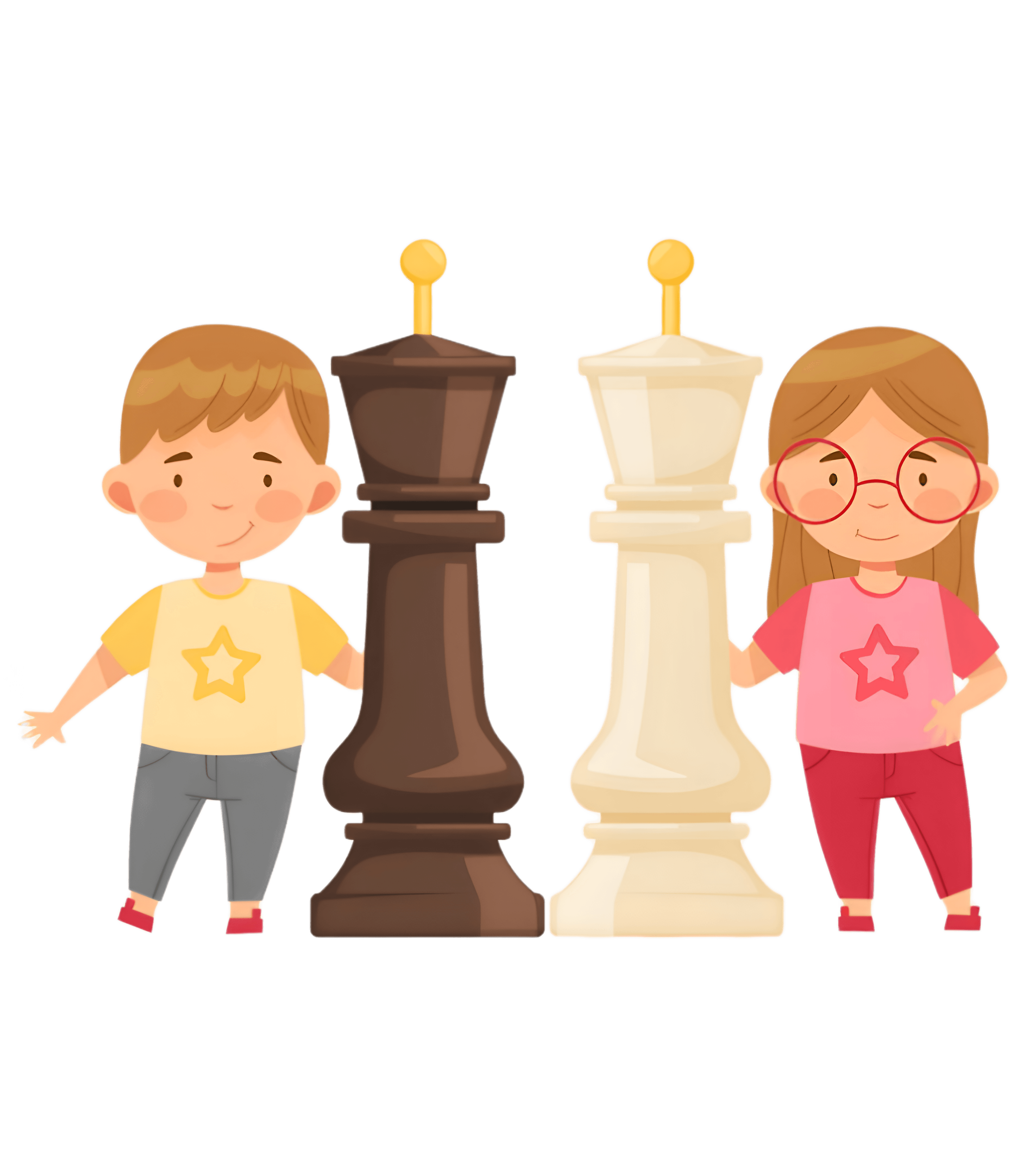 Kids with chess pieces
